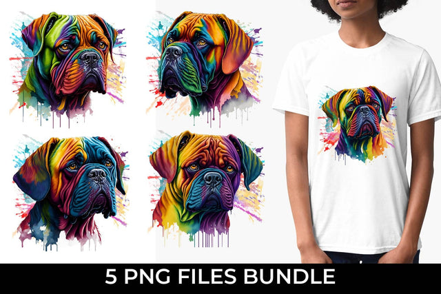 Rainbow Dog De Bordeaux Watercolor Bundle for Sublimation Sublimation Sintegra 