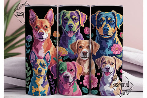 Rainbow Dogs 20oz Tumbler Wrap Sublimation sassyprint 