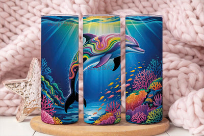 Rainbow Dolphin 20oz Tumbler Wrap Sublimation DesignSVG 