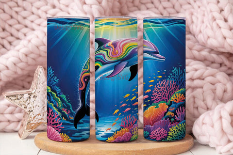 Rainbow Dolphin 20oz Tumbler Wrap Sublimation DesignSVG 