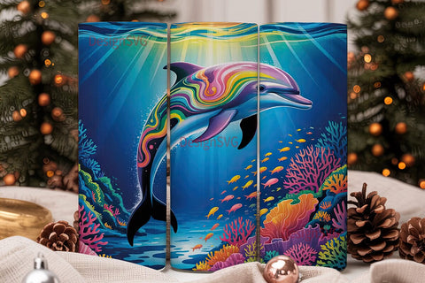 Rainbow Dolphin 20oz Tumbler Wrap Sublimation DesignSVG 