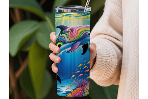 Rainbow Dolphin 20oz Tumbler Wrap Sublimation DesignSVG 