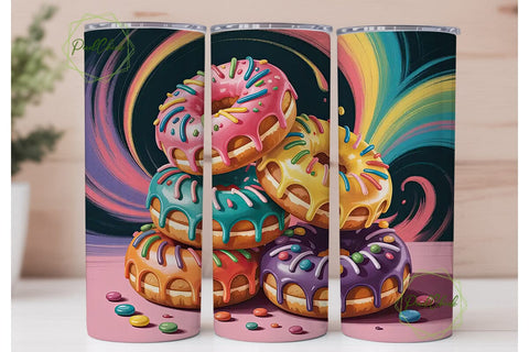 Rainbow Donut Party 20oz Tumbler Wrap Sublimation PixelChick 