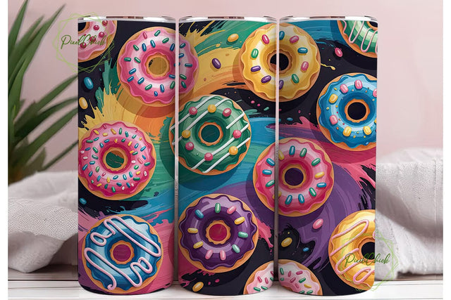 Rainbow Donut Party 20oz Tumbler Wrap Sublimation PixelChick 