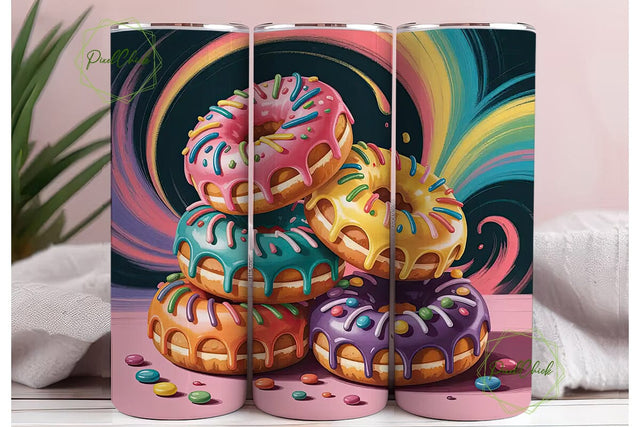 Rainbow Donut Party 20oz Tumbler Wrap Sublimation PixelChick 