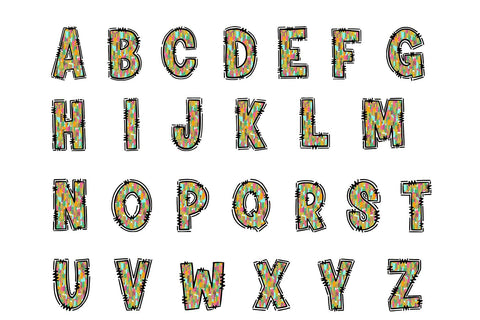 Rainbow Doodle Alphabet PNG – Uppercase Letters and Numbers Sublimation BijouBay 