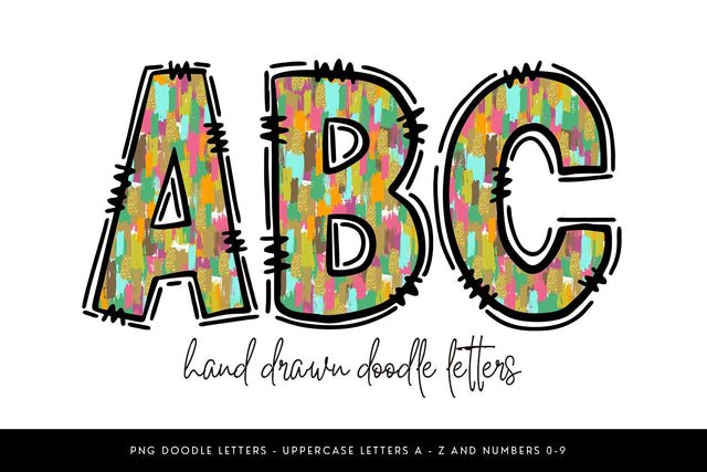 Rainbow Doodle Alphabet PNG – Uppercase Letters and Numbers Sublimation BijouBay 
