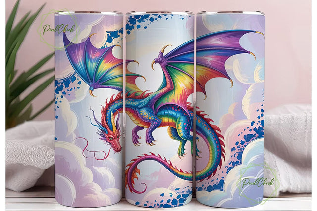 Rainbow Dragon 20oz Tumbler Wrap Sublimation PixelChick 