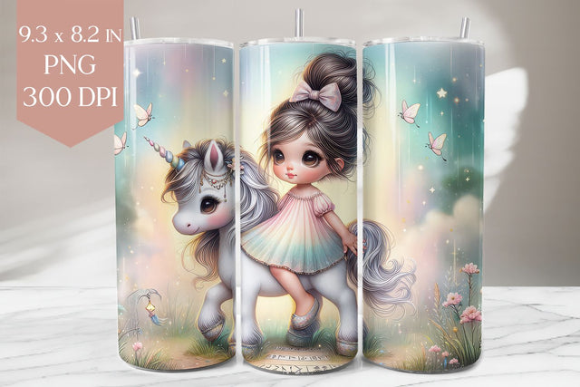 Rainbow Dress Girl & Unicorn Tumbler Wrap Sublimation BijouBay 