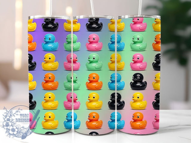 Rainbow Duck Grid 20oz Tumbler, Rainbow Theme, Duck Motif, Grid Pattern, Playful Aesthetic, Whimsical Style, Skinny Tumbler, Sublimation PNG Sublimation ToriDesigns 