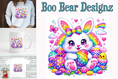 Rainbow Easter Bunny Clipart Sublimation Boo Bear Designz 