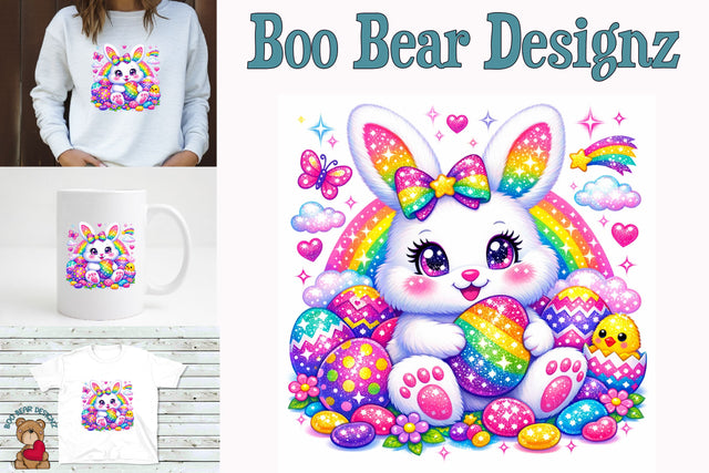 Rainbow Easter Bunny Clipart Sublimation Boo Bear Designz 