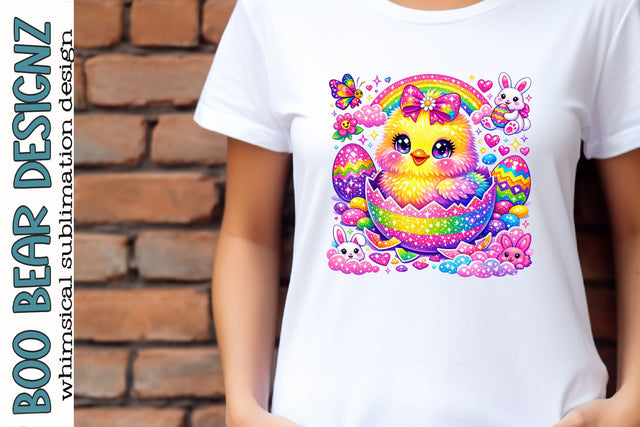 Rainbow Easter Chick Clipart Sublimation Boo Bear Designz 