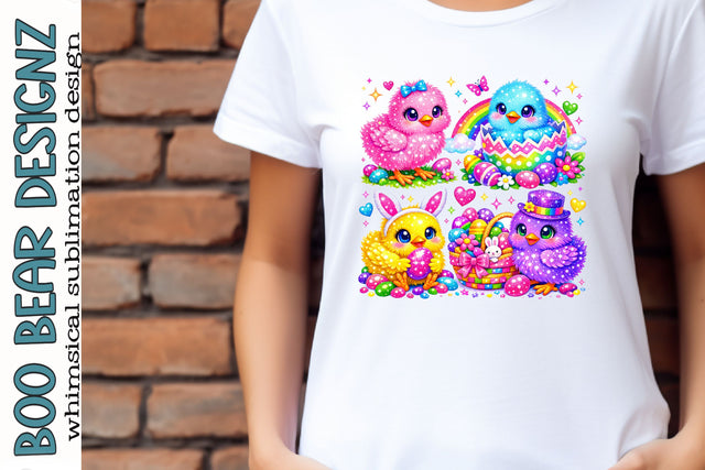 Rainbow Easter Chick Clipart Sublimation Boo Bear Designz 
