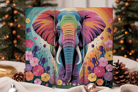 Rainbow Elephant 20oz Tumbler Wrap Sublimation DesignSVG 