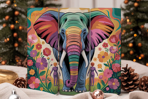 Rainbow Elephant 20oz Tumbler Wrap Sublimation DesignSVG 