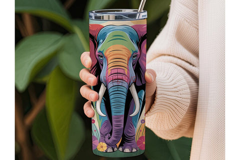 Rainbow Elephant 20oz Tumbler Wrap Sublimation DesignSVG 