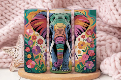 Rainbow Elephant 20oz Tumbler Wrap Sublimation DesignSVG 