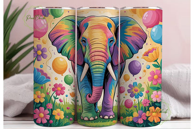 Rainbow Elephant 20oz Tumbler Wrap Sublimation PixelChick 