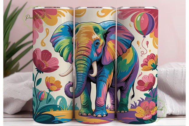 Rainbow Elephant 20oz Tumbler Wrap Sublimation PixelChick 