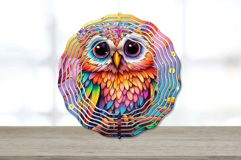 Rainbow Elf Owl Round Wind Spinner Bundle Sublimation Regulrcrative 