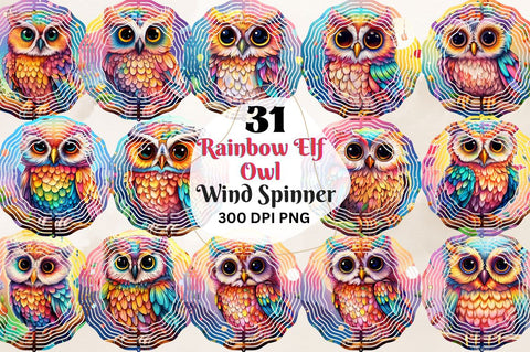 Rainbow Elf Owl Round Wind Spinner Bundle Sublimation Regulrcrative 