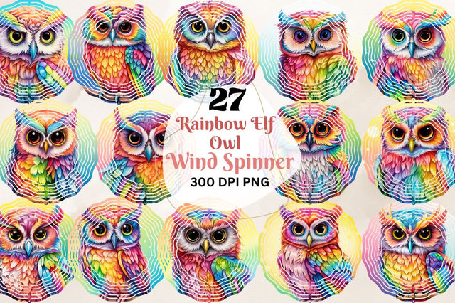 Rainbow Elf Owl Wind Spinner Sublimation Spinner Designs Sublimation Regulrcrative 