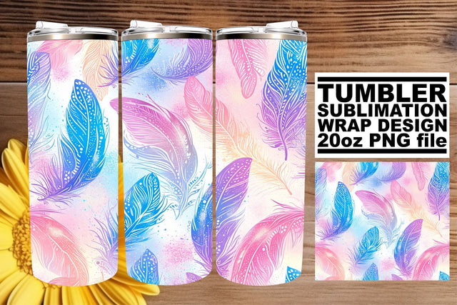 Rainbow Feather Fiesta Tumbler Wrap Sublimation 20oz Sublimation afrosvg 