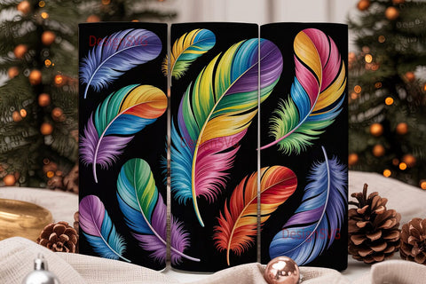 Rainbow Feathers 20oz Tumbler Wrap Sublimation DesignSVG 