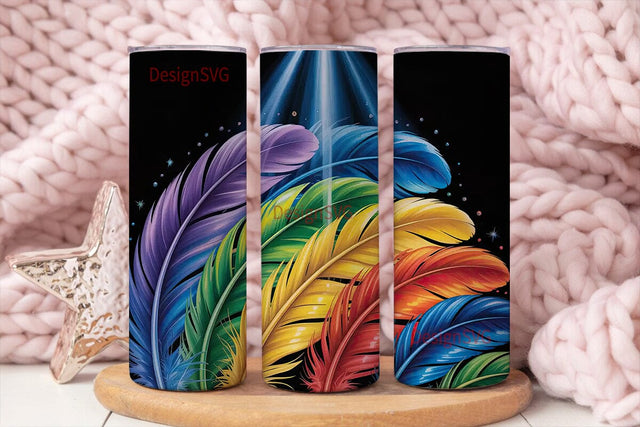 Rainbow Feathers 20oz Tumbler Wrap Sublimation DesignSVG 
