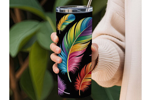 Rainbow Feathers 20oz Tumbler Wrap Sublimation DesignSVG 