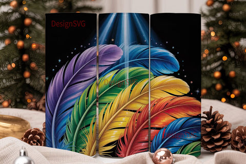 Rainbow Feathers 20oz Tumbler Wrap Sublimation DesignSVG 