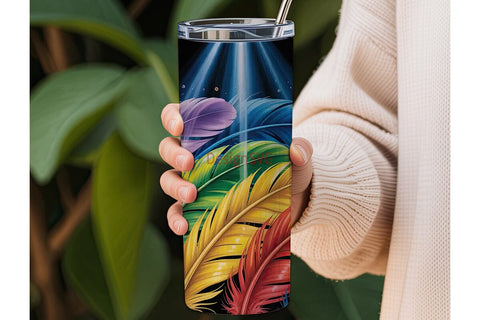 Rainbow Feathers 20oz Tumbler Wrap Sublimation DesignSVG 