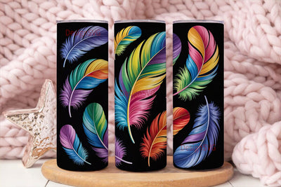 Rainbow Feathers 20oz Tumbler Wrap Sublimation DesignSVG 