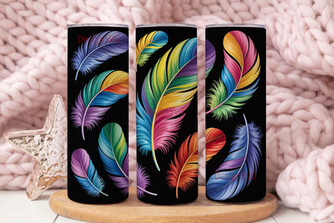 Rainbow Feathers 20oz Tumbler Wrap Sublimation DesignSVG 