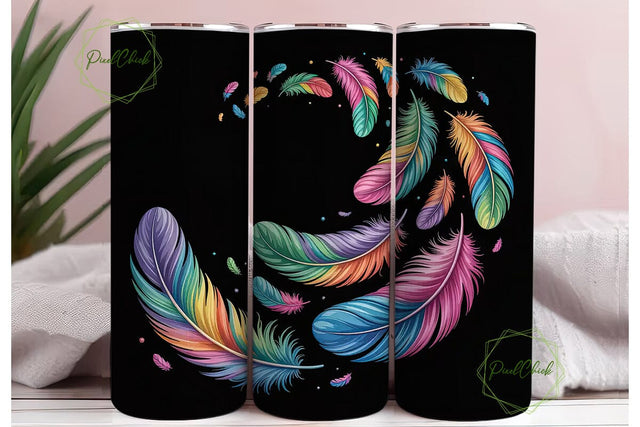 Rainbow Feathers 20oz Tumbler Wrap Sublimation PixelChick 