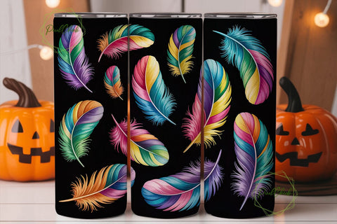 Rainbow Feathers 20oz Tumbler Wrap Sublimation PixelChick 