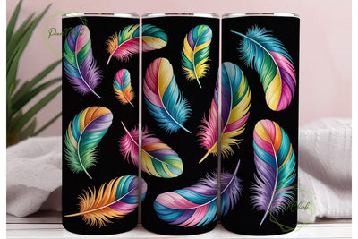 Rainbow Feathers 20oz Tumbler Wrap Sublimation PixelChick 
