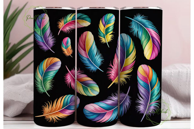 Rainbow Feathers 20oz Tumbler Wrap Sublimation PixelChick 