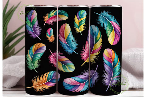 Rainbow Feathers 20oz Tumbler Wrap Sublimation PixelChick 