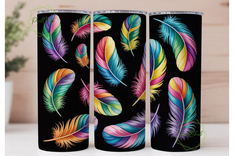 Rainbow Feathers 20oz Tumbler Wrap Sublimation PixelChick 