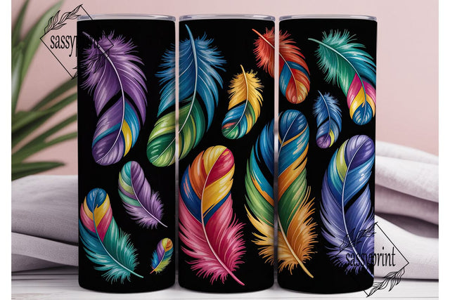 Rainbow Feathers 20oz Tumbler Wrap Sublimation sassyprint 