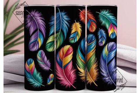 Rainbow Feathers 20oz Tumbler Wrap Sublimation sassyprint 