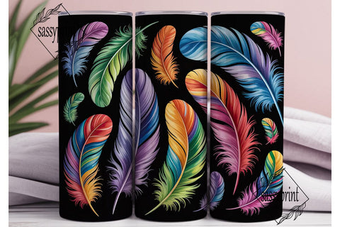 Rainbow Feathers 20oz Tumbler Wrap Sublimation sassyprint 