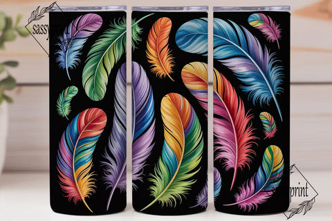 Rainbow Feathers 20oz Tumbler Wrap Sublimation sassyprint 