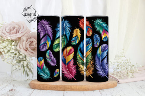 Rainbow Feathers 20oz Tumbler Wrap Sublimation sassyprint 