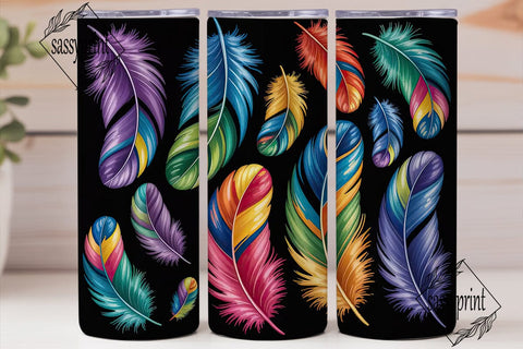 Rainbow Feathers 20oz Tumbler Wrap Sublimation sassyprint 