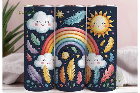Rainbow Feathers Night Sky 20oz Tumbler Sublimation PixelChick 