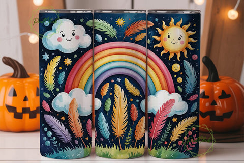 Rainbow Feathers Night Sky 20oz Tumbler Sublimation PixelChick 