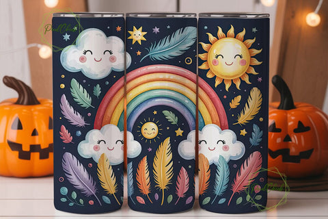 Rainbow Feathers Night Sky 20oz Tumbler Sublimation PixelChick 